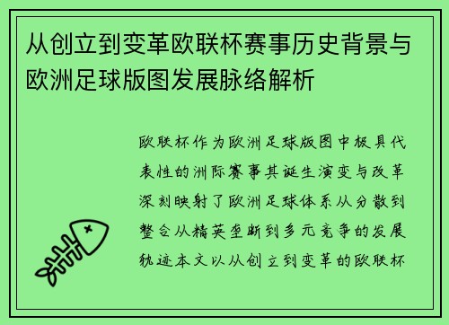从创立到变革欧联杯赛事历史背景与欧洲足球版图发展脉络解析